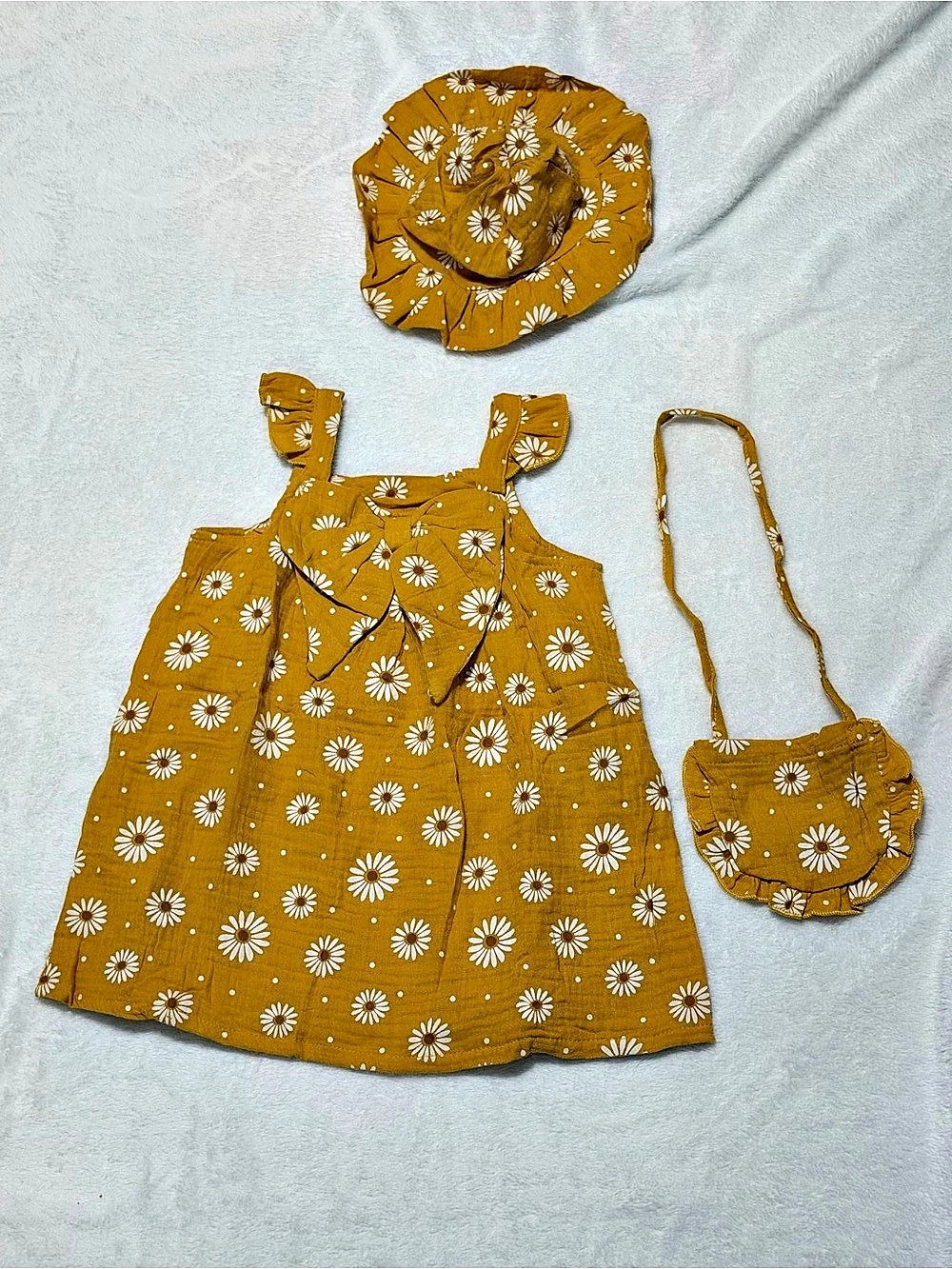 Girls Floral Dress Set with Hat & Bag